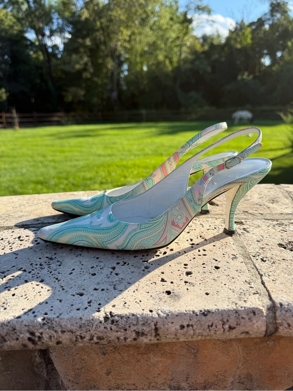 Dolce & Gabbana vintage paisley print Mint and White Paisley kitten heels 35.5